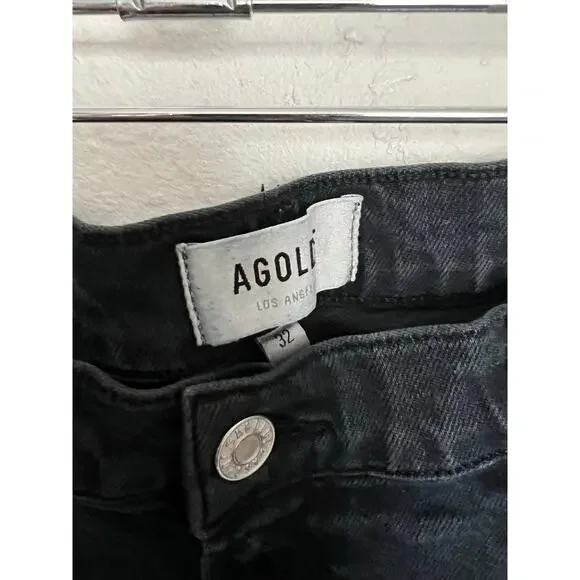 Agolde Denim Jeans Sz 32 Stretch Faded Black Mid Rise Straight Toni Slim - Picture 3 of 7